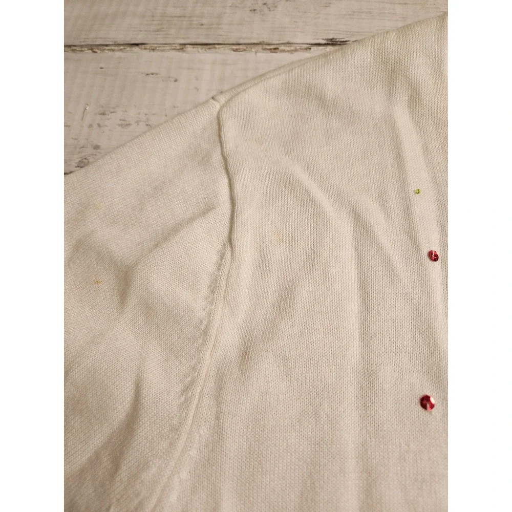 Berek Christmas Cardigan Sweater XL White Beaded Holiday Handbags Embroidery